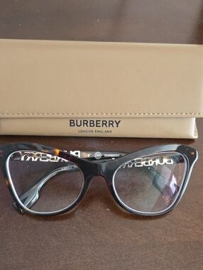 Burberry Women's Tortoiseshell Cat-Eye Optical Glasses with Beige Case